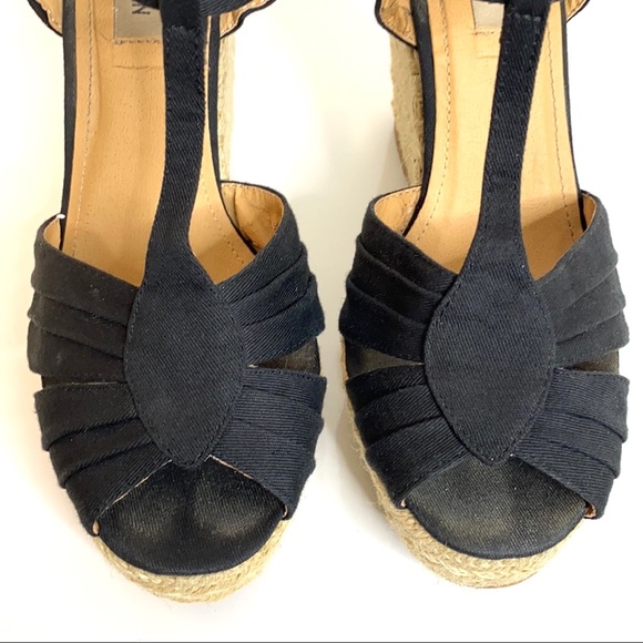 Steve Madden Women's Radley Espadrille Wedge T-Strap Peep Toe Sandal in Black - Picture 5 of 16